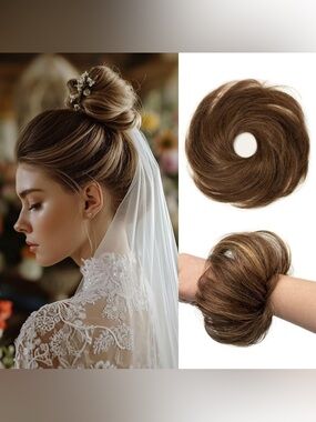 HUMAN HAIR- Premium Virgin Human Hair Messy Bun â Medium Brown/Dark Blonde